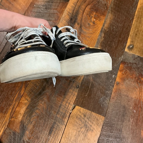 Karl Lagerfeld Paris Cate Pins Lace-Up Platform Sneakers Black Leather Size 10 - Picture 15 of 16